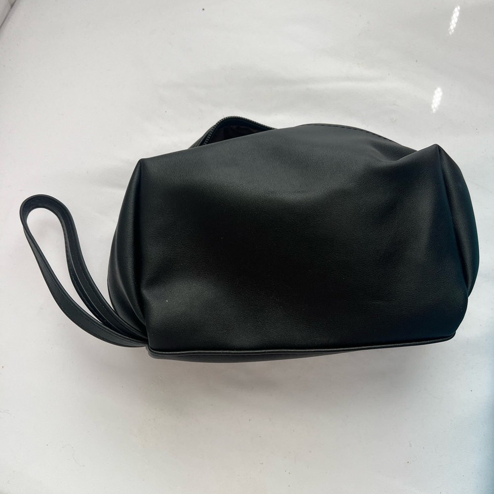 Black leather pencil or makeup bag